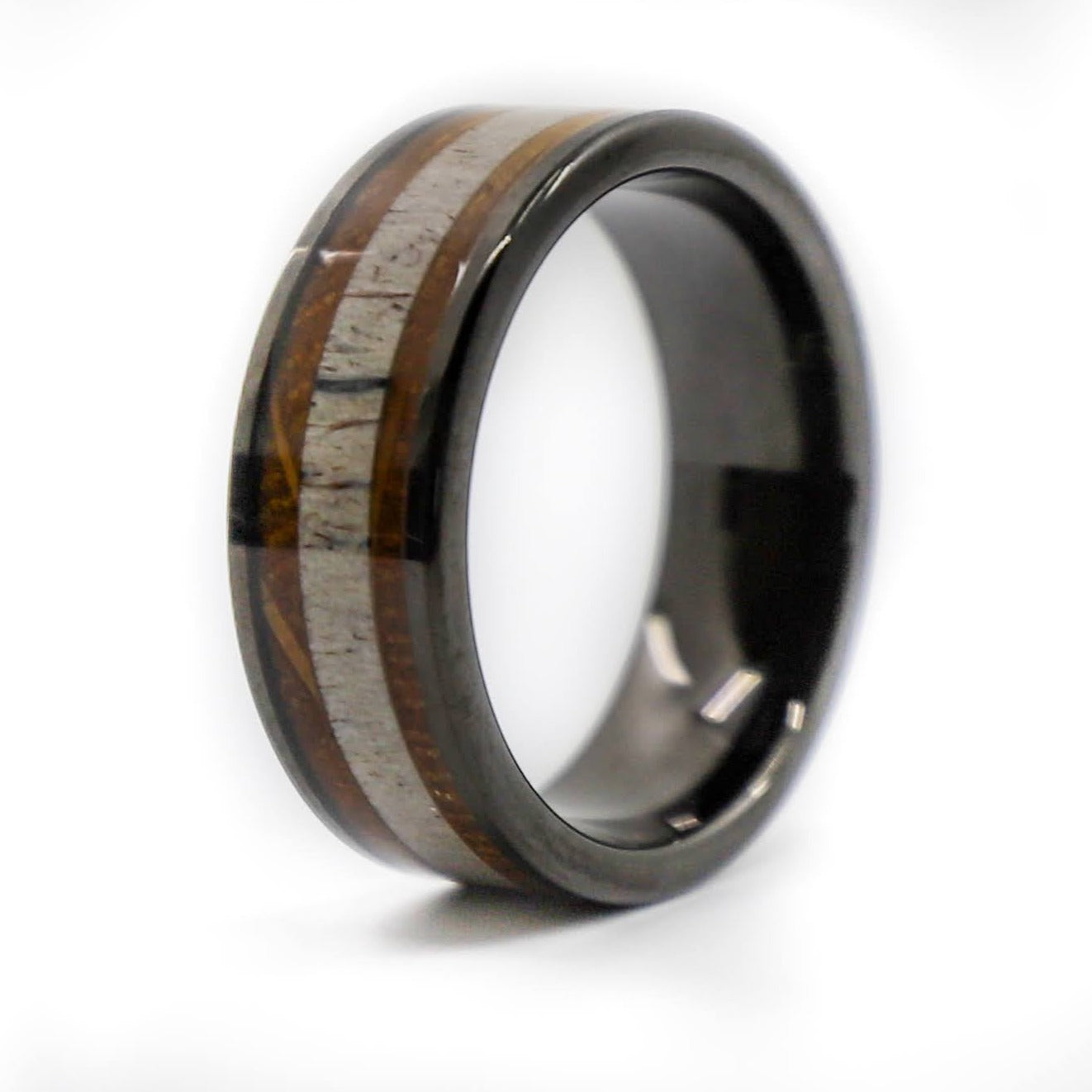 elk horn and whiskey barrel wood wedding band