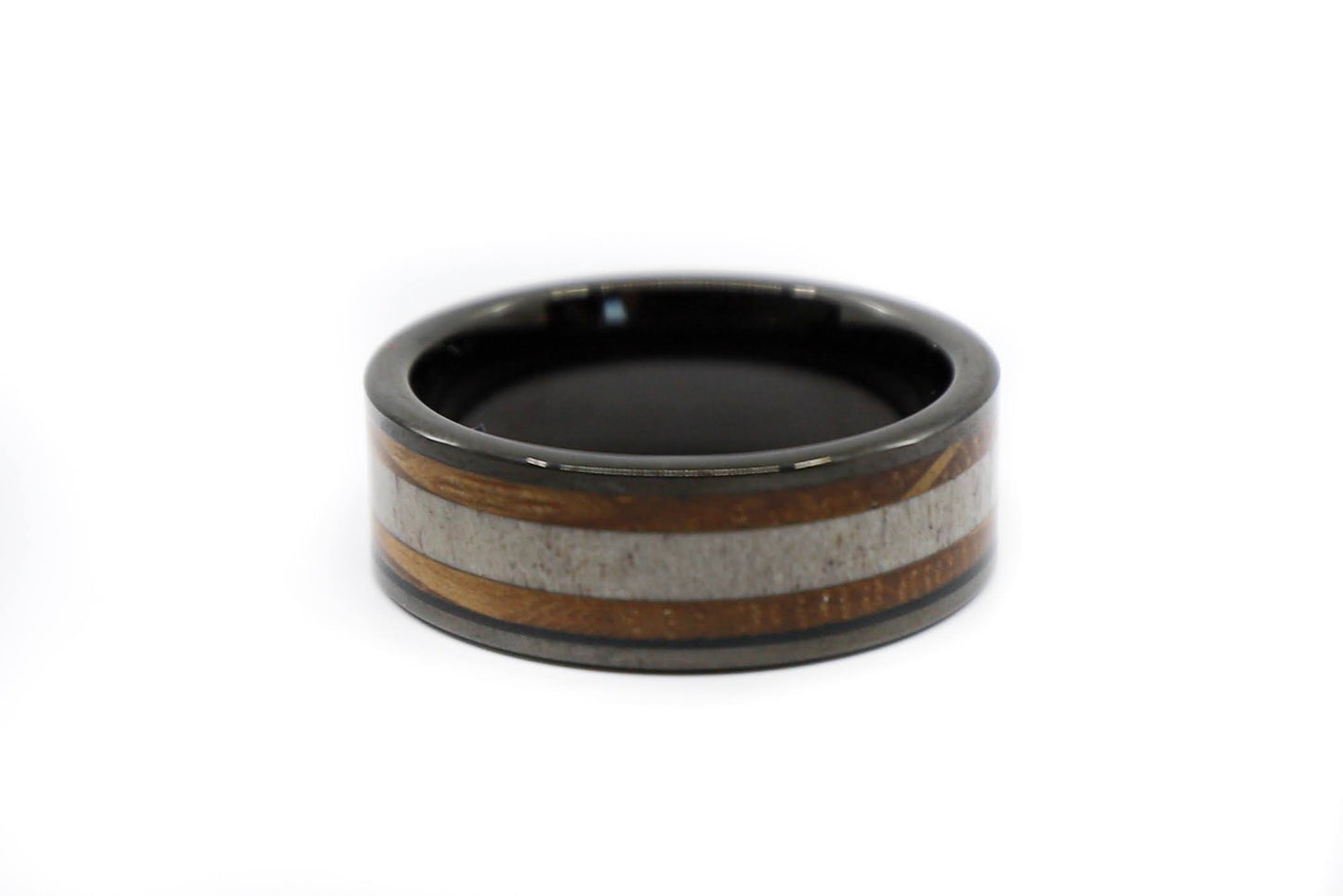 elk horn and whiskey barrel wood wedding ring