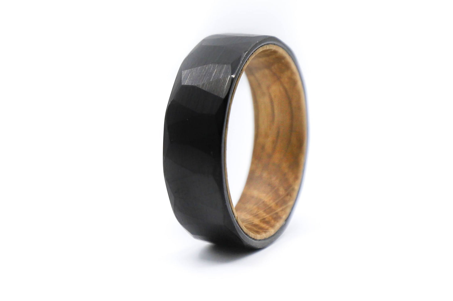 whiskey barrel wood black mens wedding band