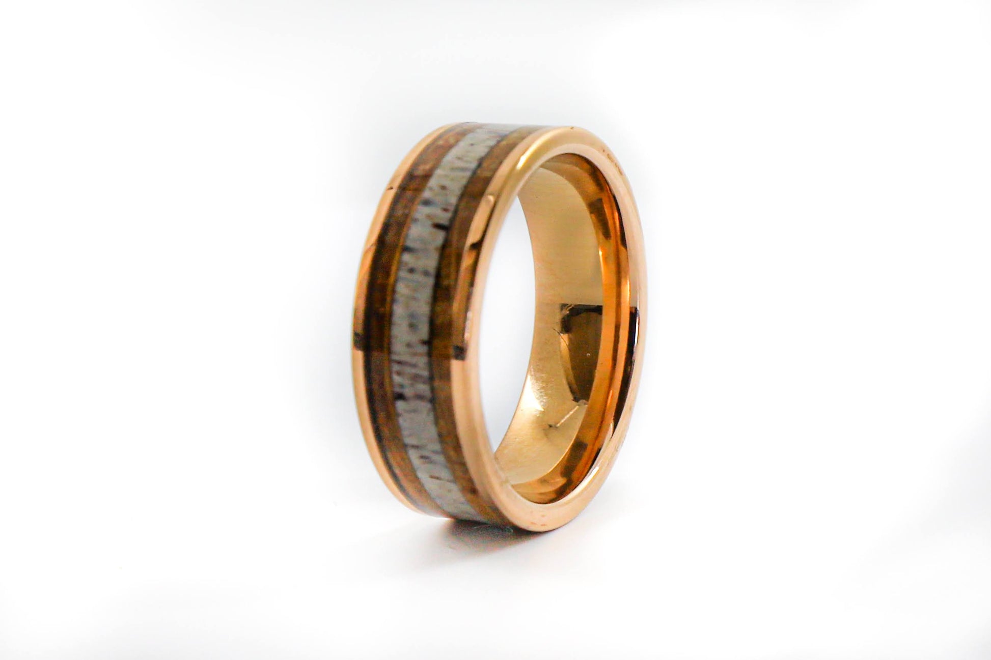rose gold mens ring with elk horn inlay