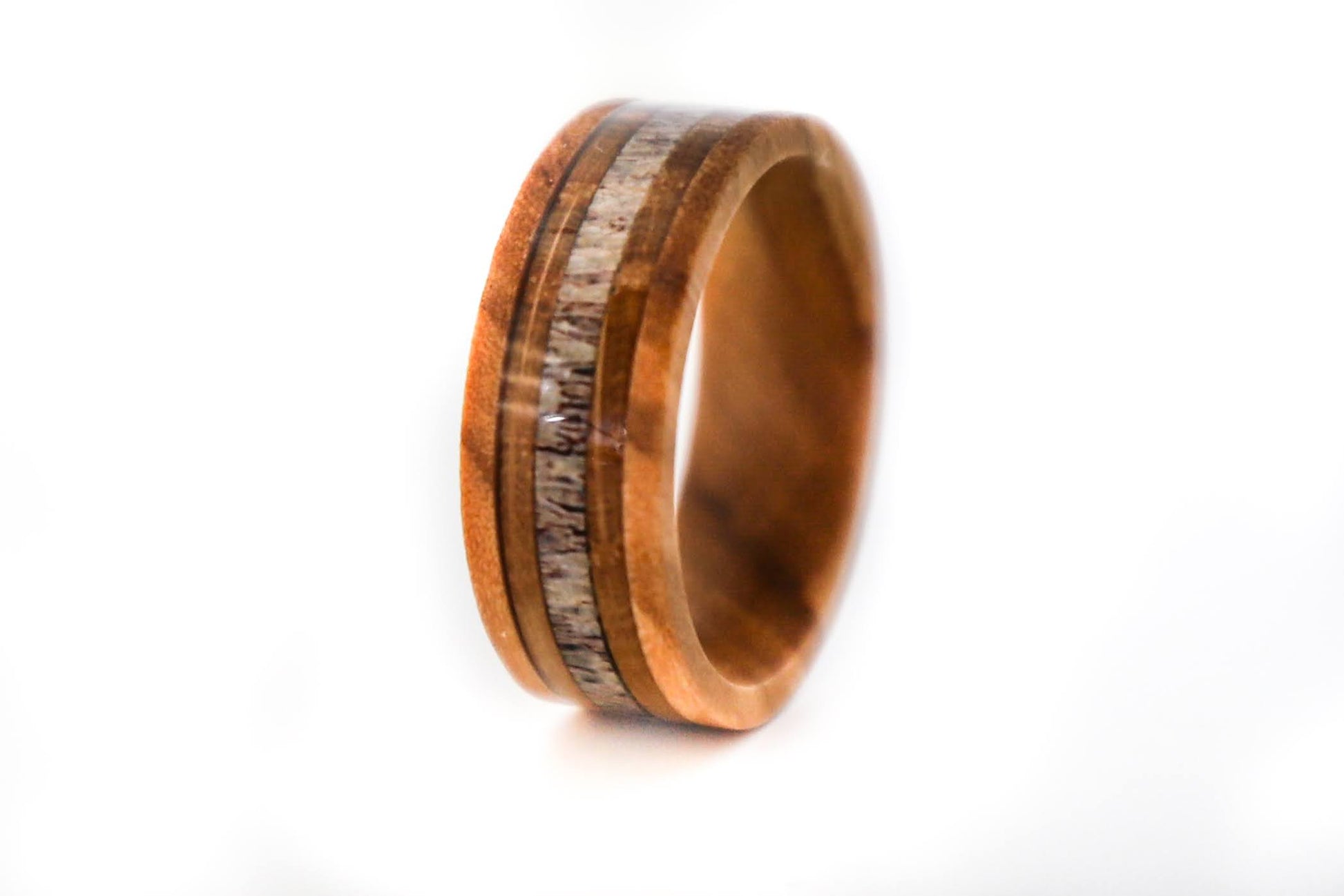 whiskey barrel wood and elk horn mens ring