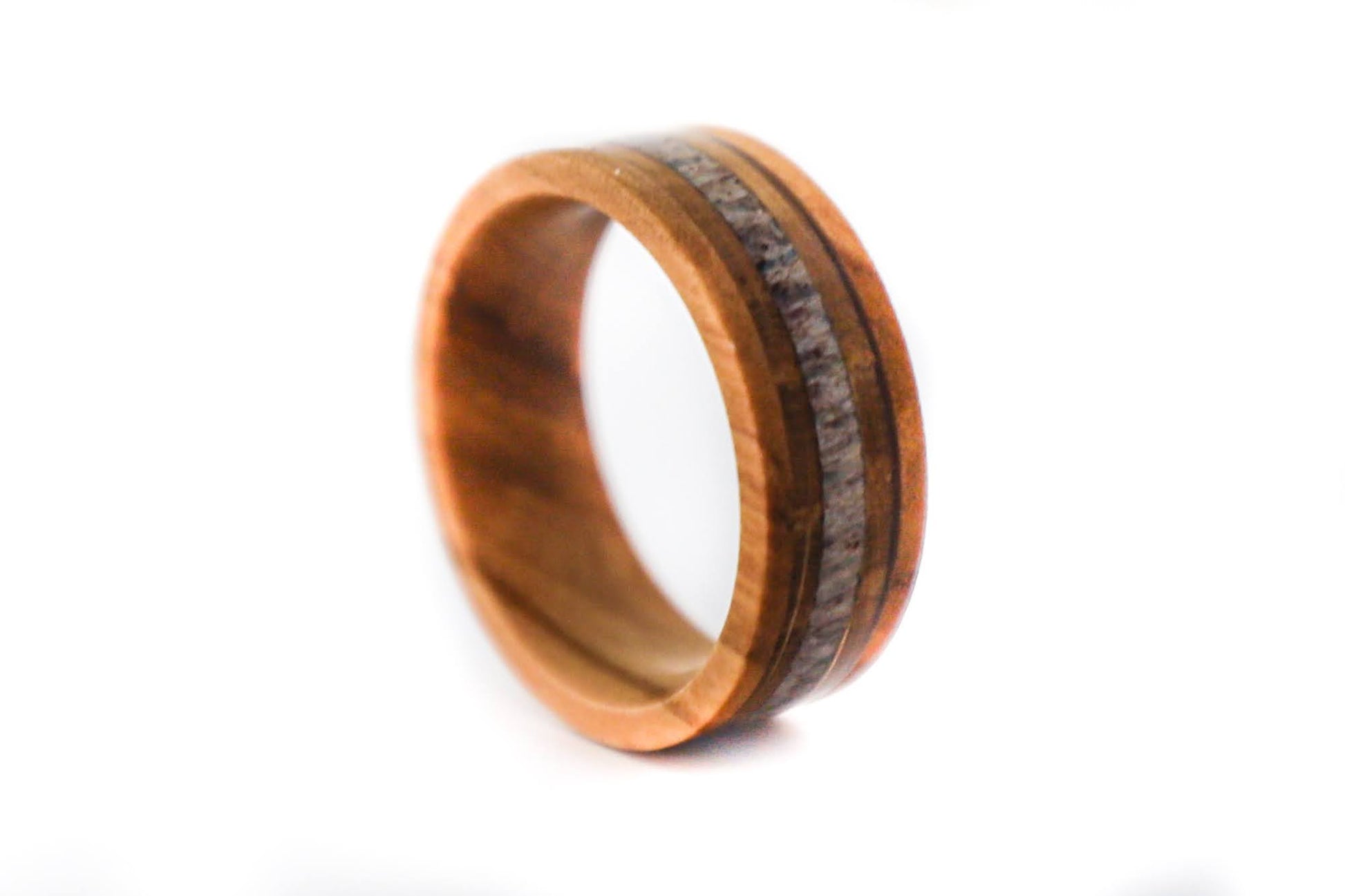 whiskey barrel wood and elk horn mens ring